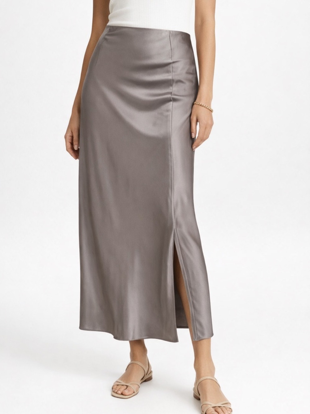 J. Crew Satin Maxi Skirt in Taupe Gray